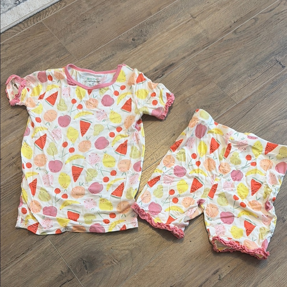 Magnetic Me Girls Fruit-Print Pajama Set in Pink, Yellow, Orange